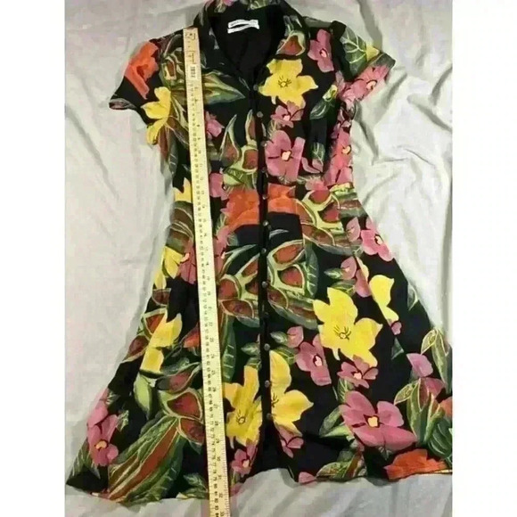Urban Outfitters Black Floral Button Romantic Croquet Mini Dress Women's Size XS - Picture 3 of 7